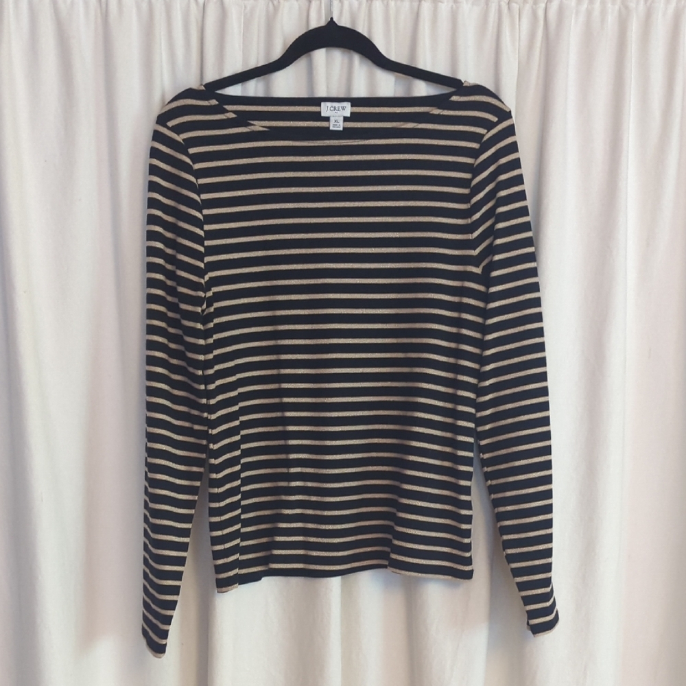 J. Crew Black and Metallic Gold Striped Top